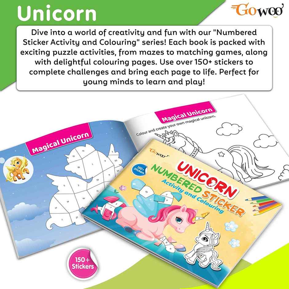 Unicorn Numbered Sticker Activity and Colouring Book for Age 3+ Kids - Kids Numbered Sticker Fun