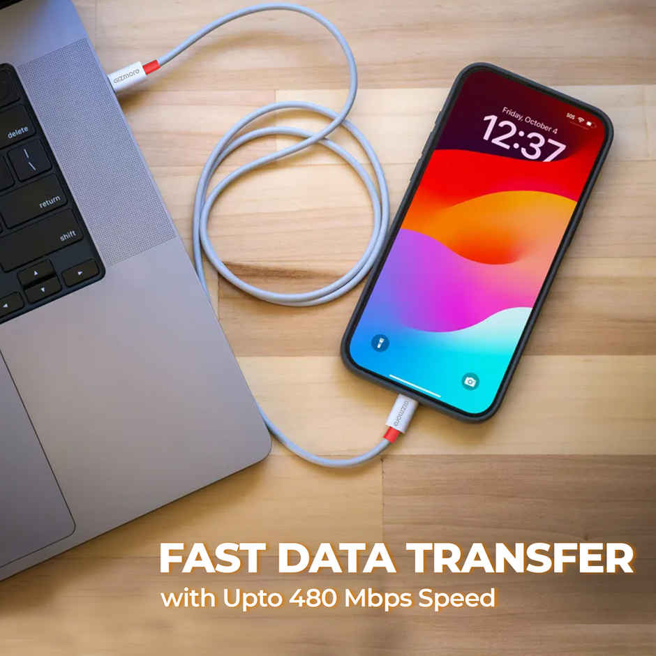 Gizmore WCC156 Type-C to Type-C 65W Fast Charging Cable, 480Mbps Data Transfer Speed, Compatible with Smartphones & All Type-C Devices - White