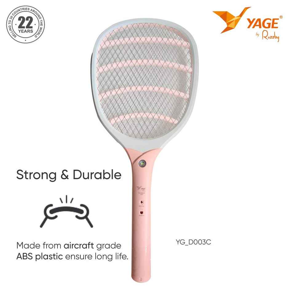 Yage by Rozzby YG-D003 Rechargeable Mosquito Killer Racket | 500mAh Lithium USB Chargeable Battery | WHite & Pink