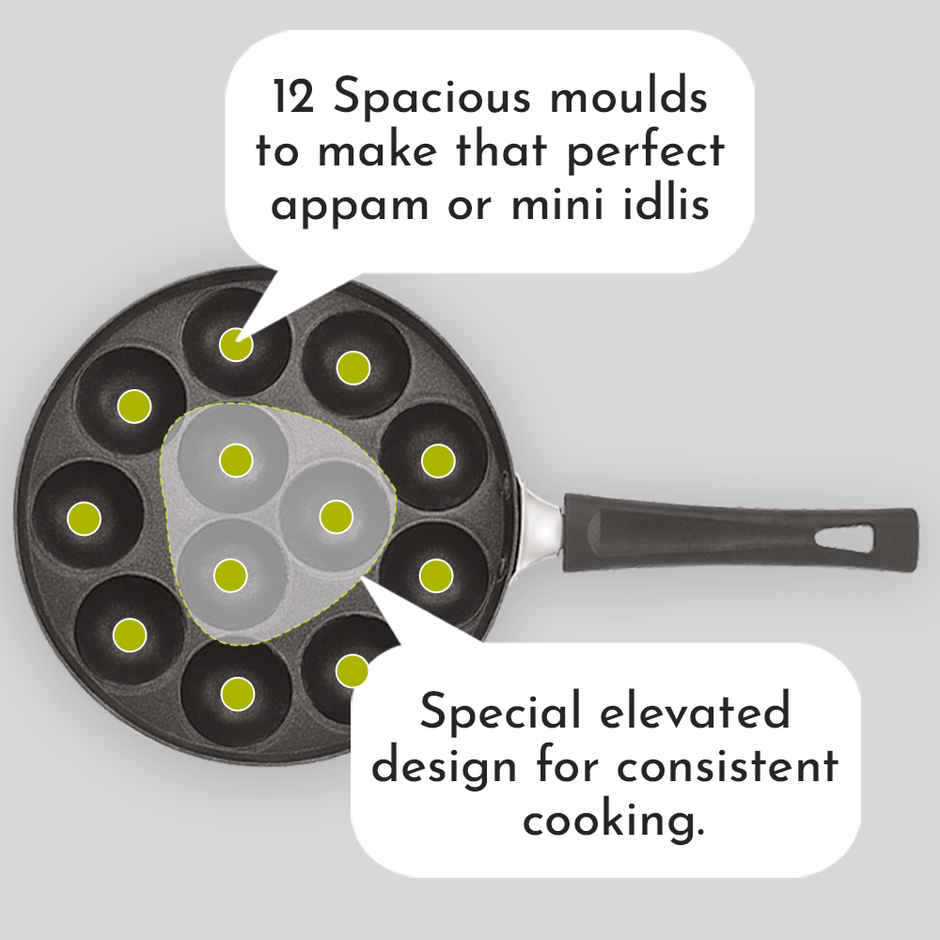 Magnus Appam Patra With Stainless Steel Lid | 12 Cavity Non-Stick Pan | Paniyarakkal With Lid