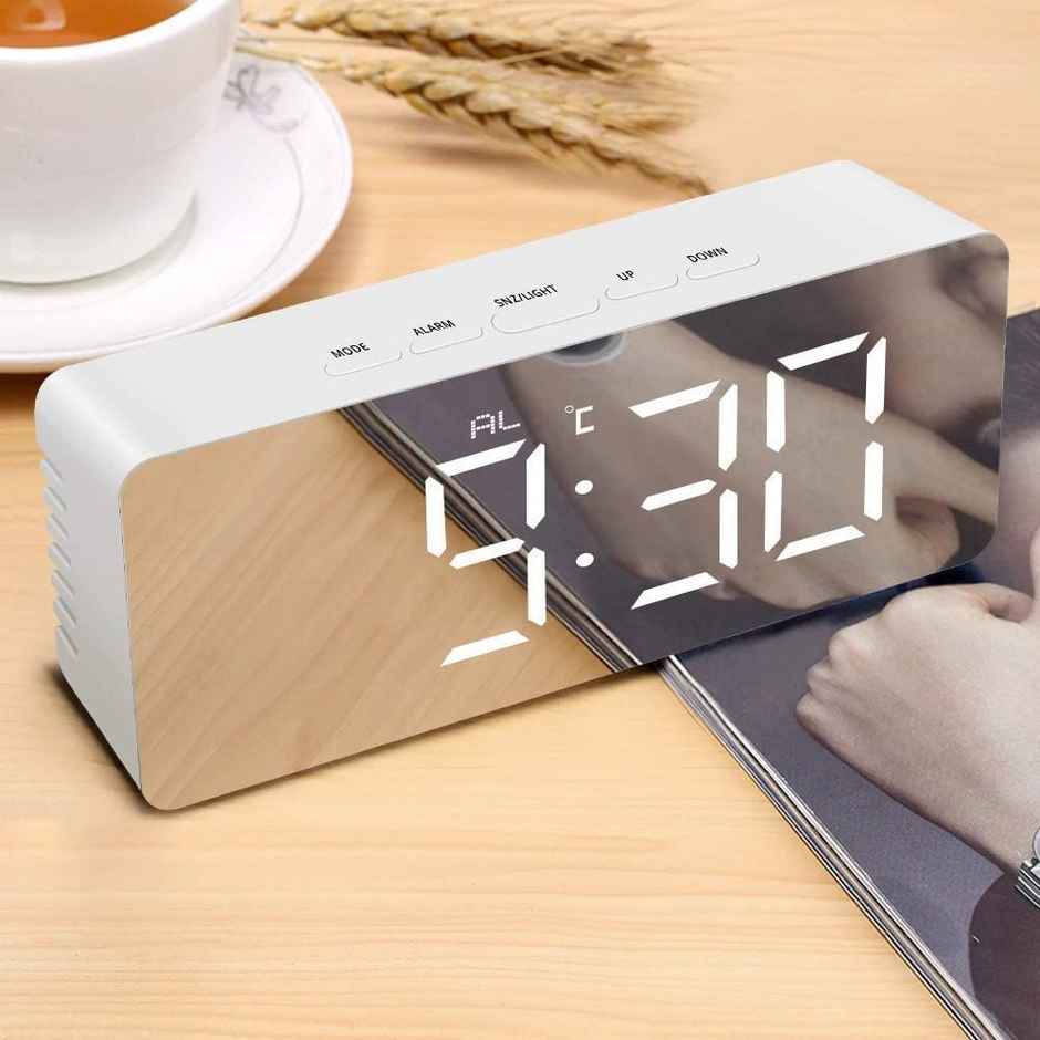 Perpetual Digital LED Mirror Alarm Clock | Table Clock for Study Table Aesthetic Smart Clocks