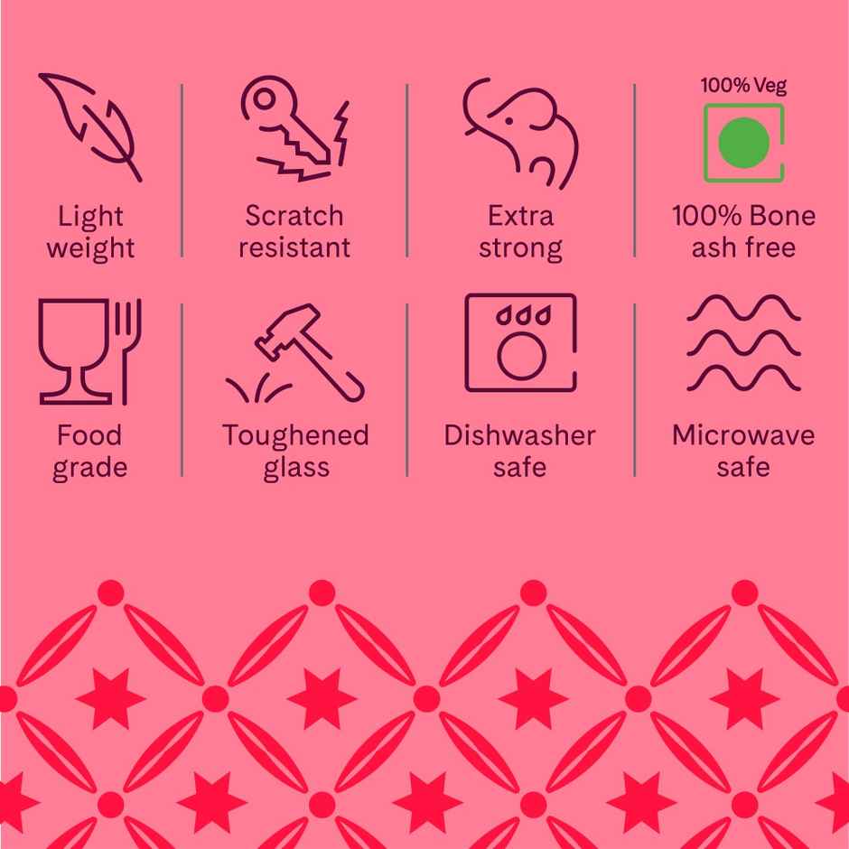 Larah By Borosil Green Herbs 19Pc Dinner Set Opalware Crockery For Dining & Gifting - White