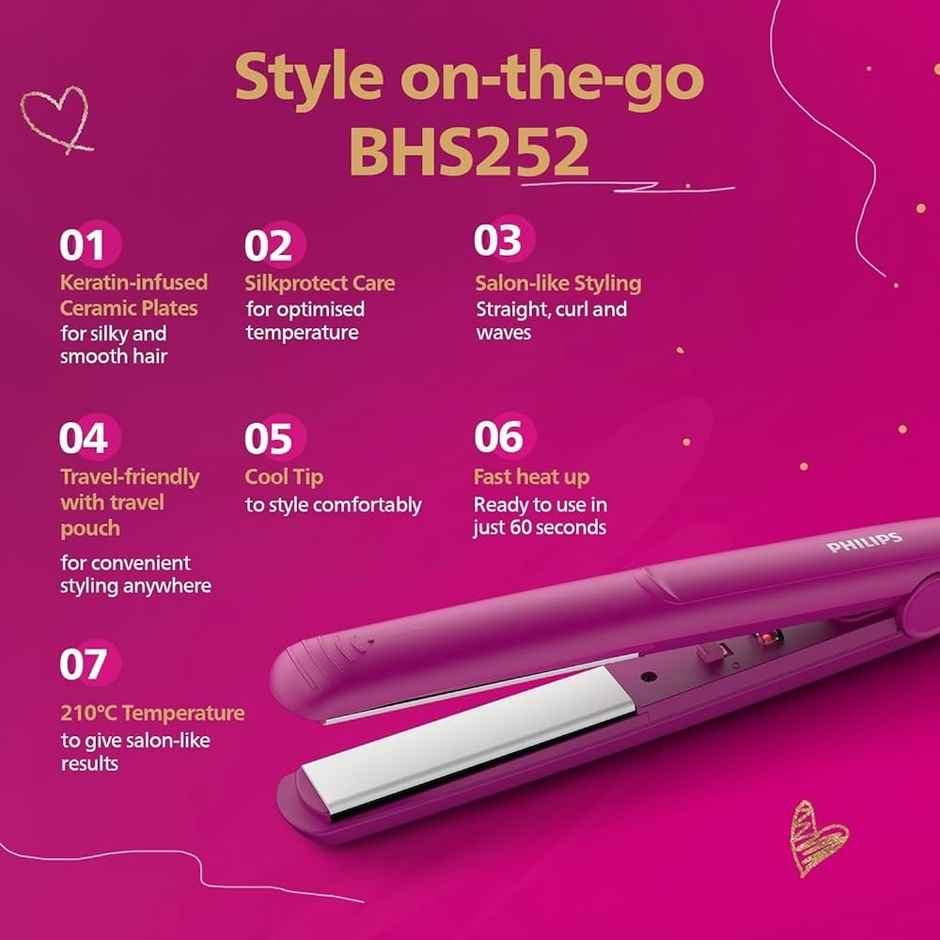 Philips India's No.1 Hair Styling Brand Hair Straightener | BHS332/00 | Pink