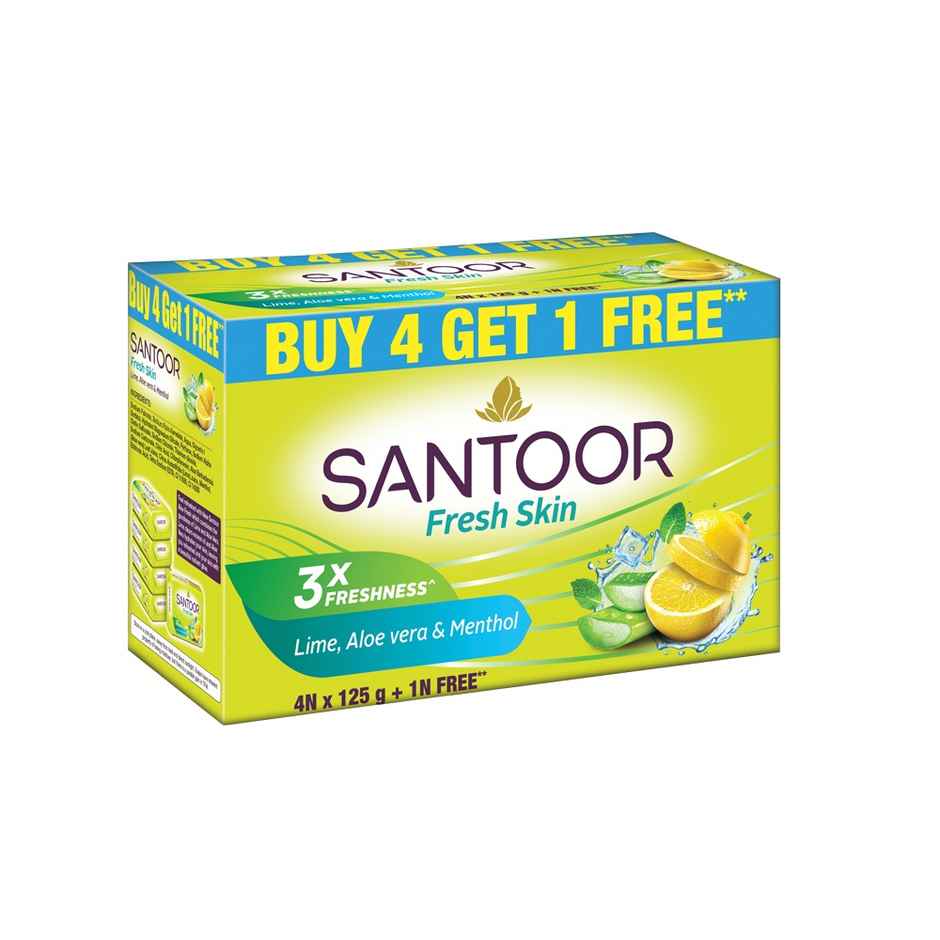 Santoor Fresh Skin Aloe Vera and Lime Bathing Soap With Anti-Aging Properties For All Skin Types