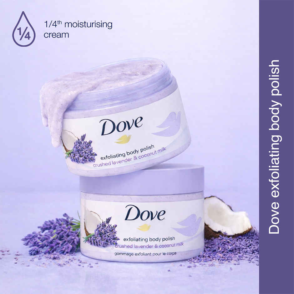 Dove Exfoliating Body Polish Scrub Crushed Lavender & Coconut Milk For Dry Skin
