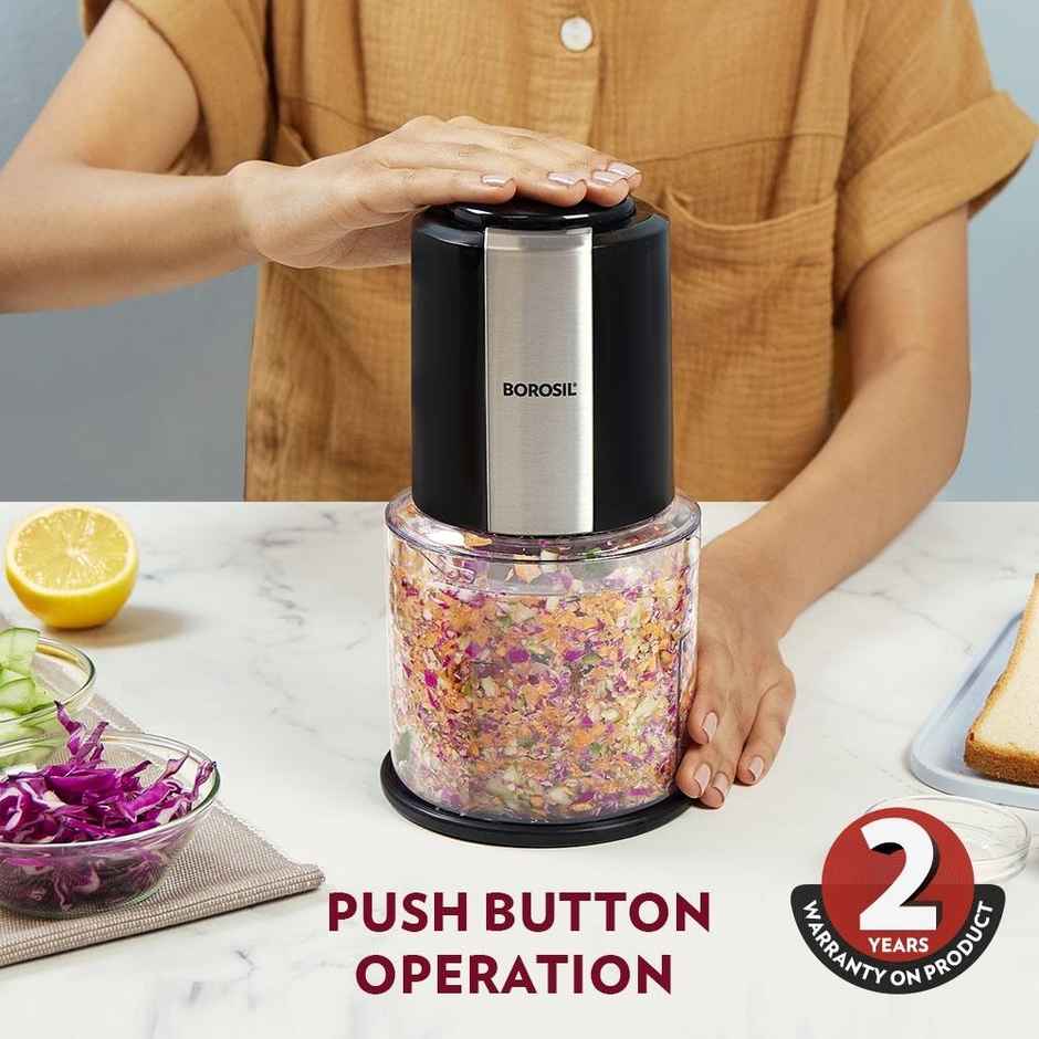 Borosil Chef Delite 300W Electric Chopper for Kitchen,600 ml, Twin Blade Technology, plastic bowl with lid, Vegetable Chopper, Cutter, Chop, Mince, Dice, Whisk, Blend - Black