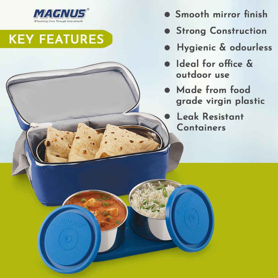 Magnus Fancy 3 Prime Steel Lunch Box Set With Stainless Steel Contianers And Stylish Carry Bag