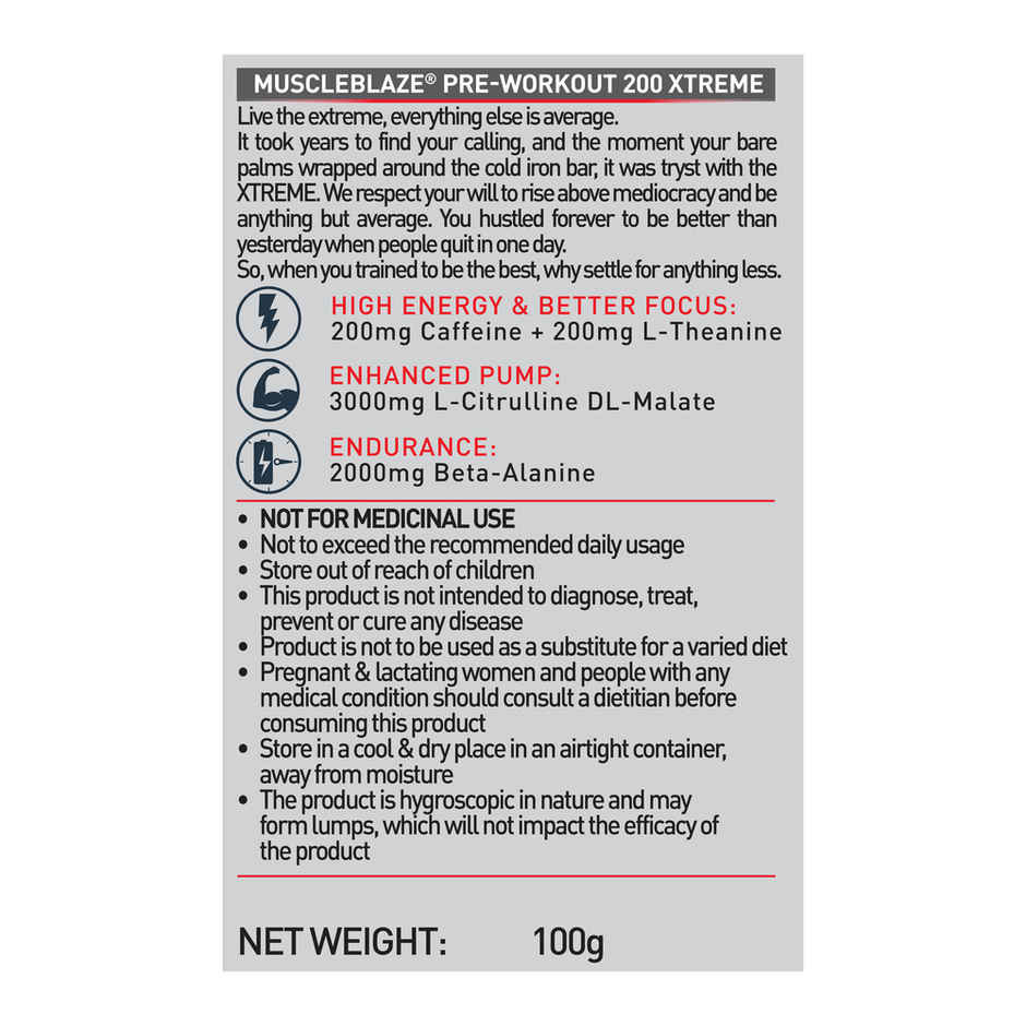 MuscleBlaze Pre Workout 200 Xtreme (Fruit Punch, 15 Servings)