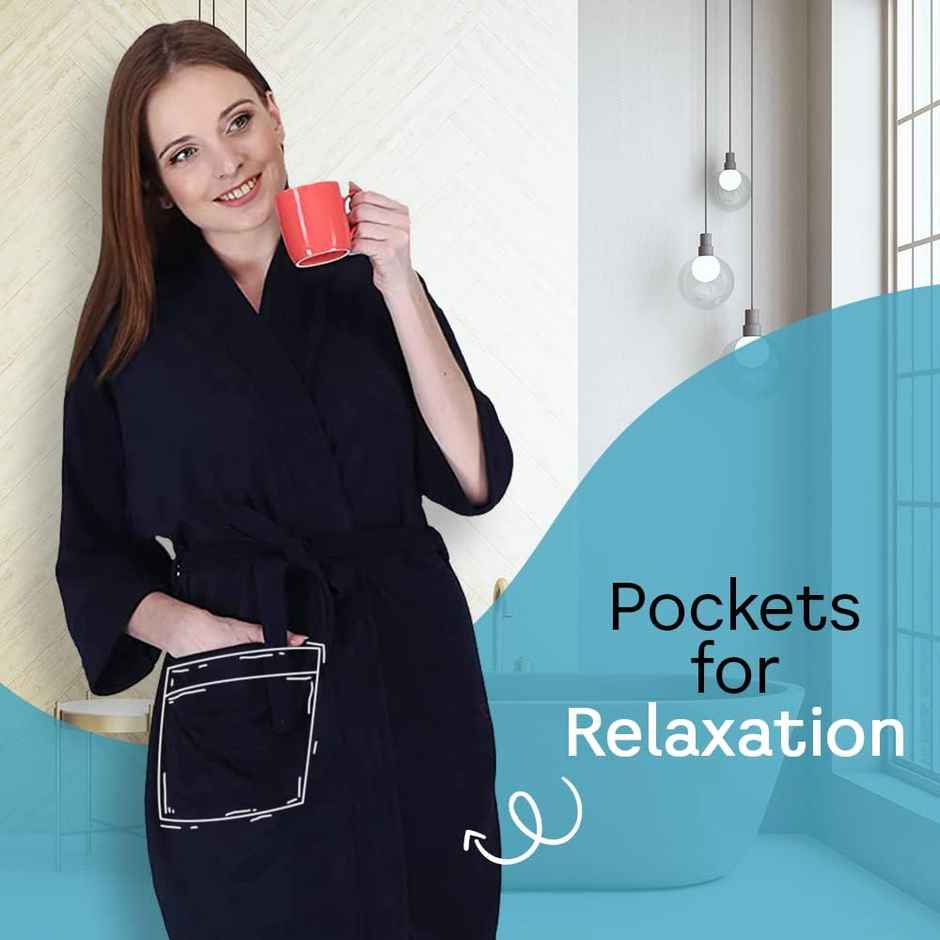 Kuber Industries Women Bathrobe | Micro Terry | Navy Blue | Free Size | Set of 1