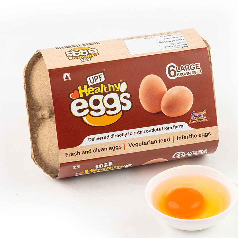 UPF Healthy Brown - Large Eggs, 6 Pieces | Protein Rich | Veg Feed | Infertile