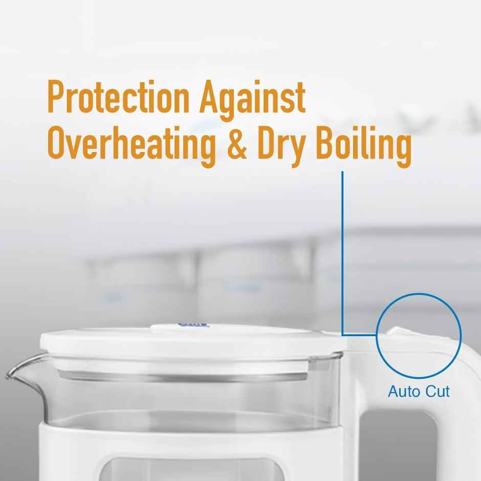 Kent Cool Touch Electric Glass Kettle 1.8Litre 1500Watt,Borosilicate Glass Body,Led Indicator-White