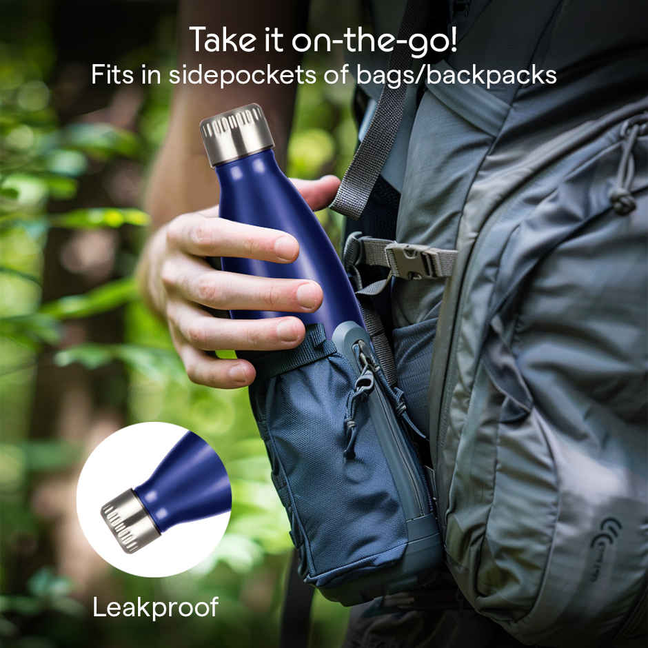 Borosil Bolt Double Wall Vacuum Insulated Stainless Steel Water Bottle | Trans Blue | 500 ml