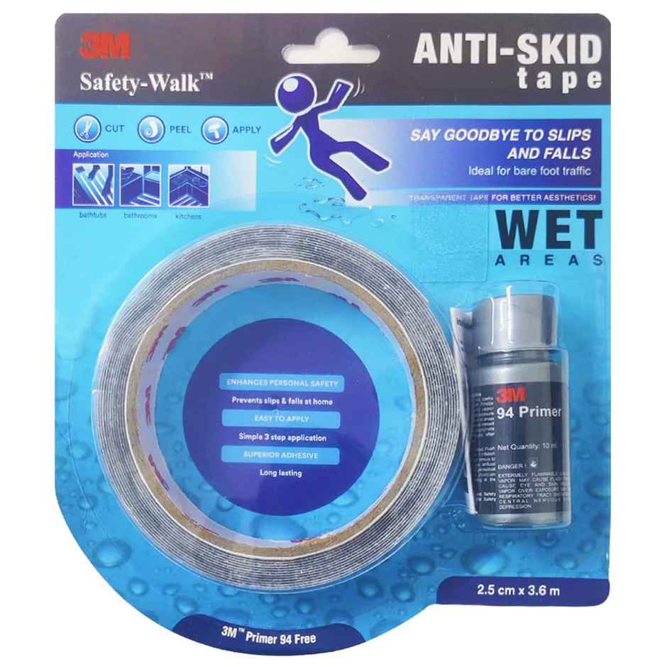 3M Anti Skid Tape with Primer 10ml, Skid Resistant (2.5cmx3.6m, Wet Areas)