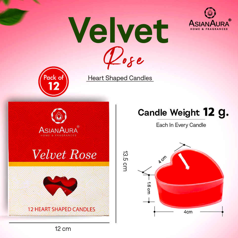 Asian Aura Velvet Rose Heart Shaped Candle