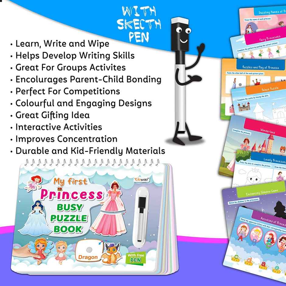 My First Princess Busy Puzzle Book - Toddler Activity Sticker Book for Kids | Spiral Binding Book