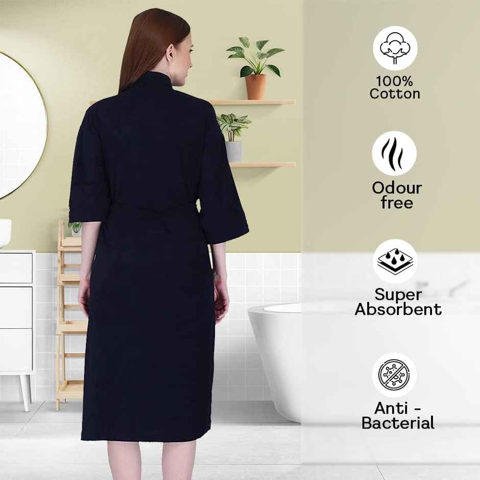 Kuber Industries Women Bathrobe | Micro Terry | Navy Blue | Free Size | Set of 1
