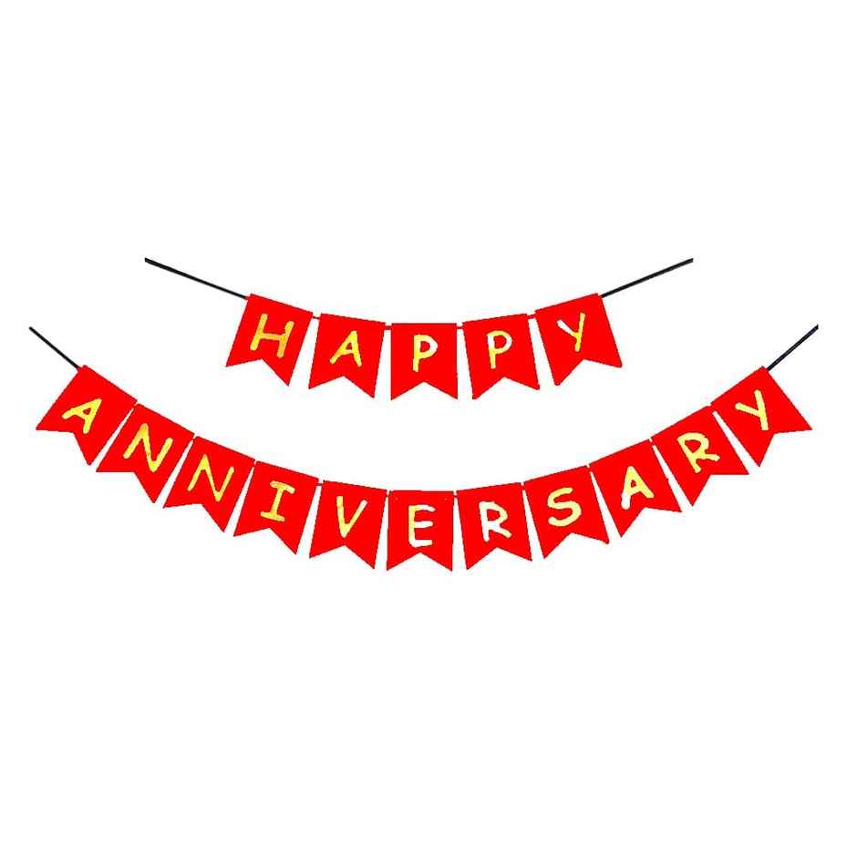 Happy Anniversary Banner | Wedding Marriage Anniversary Party Decor | Red | Hemito