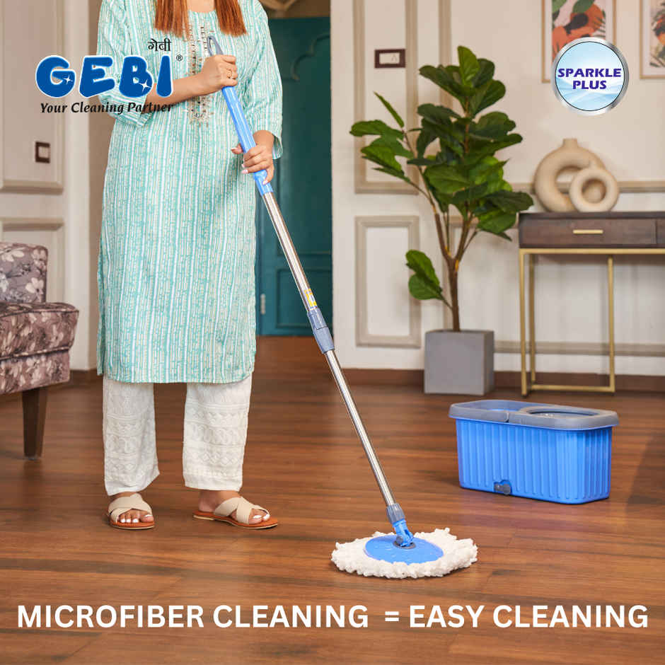 Gebi Aqua Bucket Spin Mop With 1 Microfiber Refill (Colour May Vary)