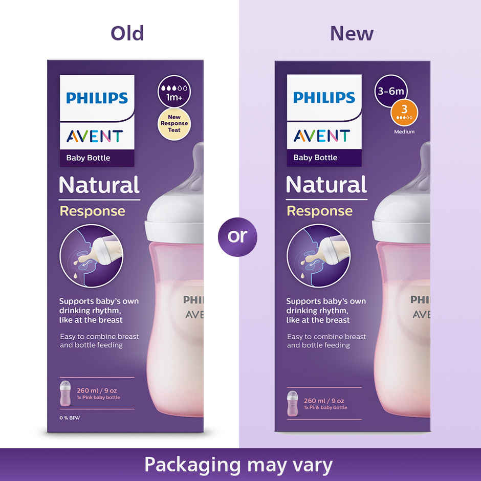 Philips Avent Pink Natural Baby Feeding Bottle | 1m+| 260ml| Pack of 1 | SCY903/11