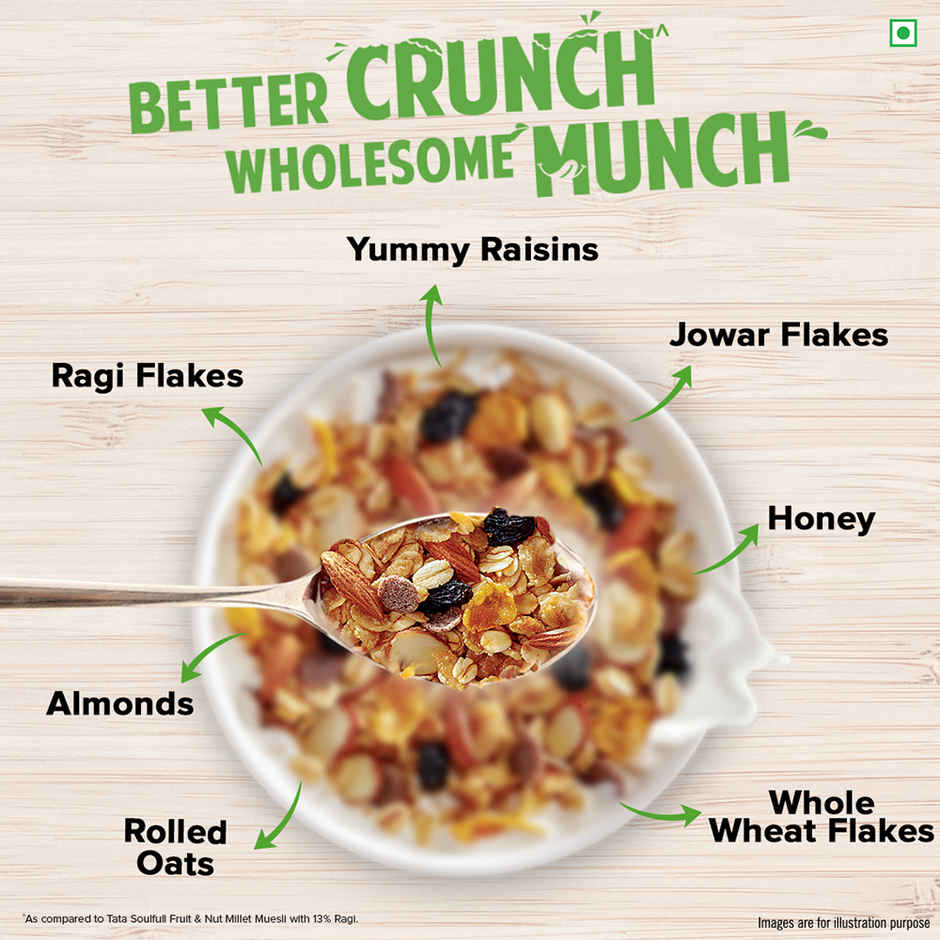 Tata Soulfull Millet Muesli, Crunchy, with Almonds & Raisins, Breakfast Cereal