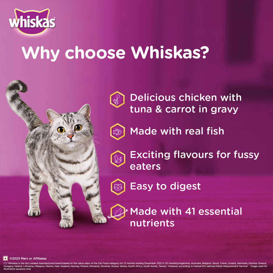 Whiskas Tasty Mix Adult Wet Cat Food, Chicken with Tuna & Carrot in Gravy