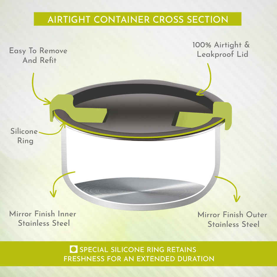 Magnus Olive 3 Lunch Box Set Leak-Proof Steel Containers for School with Insulated Bag (950 ml)