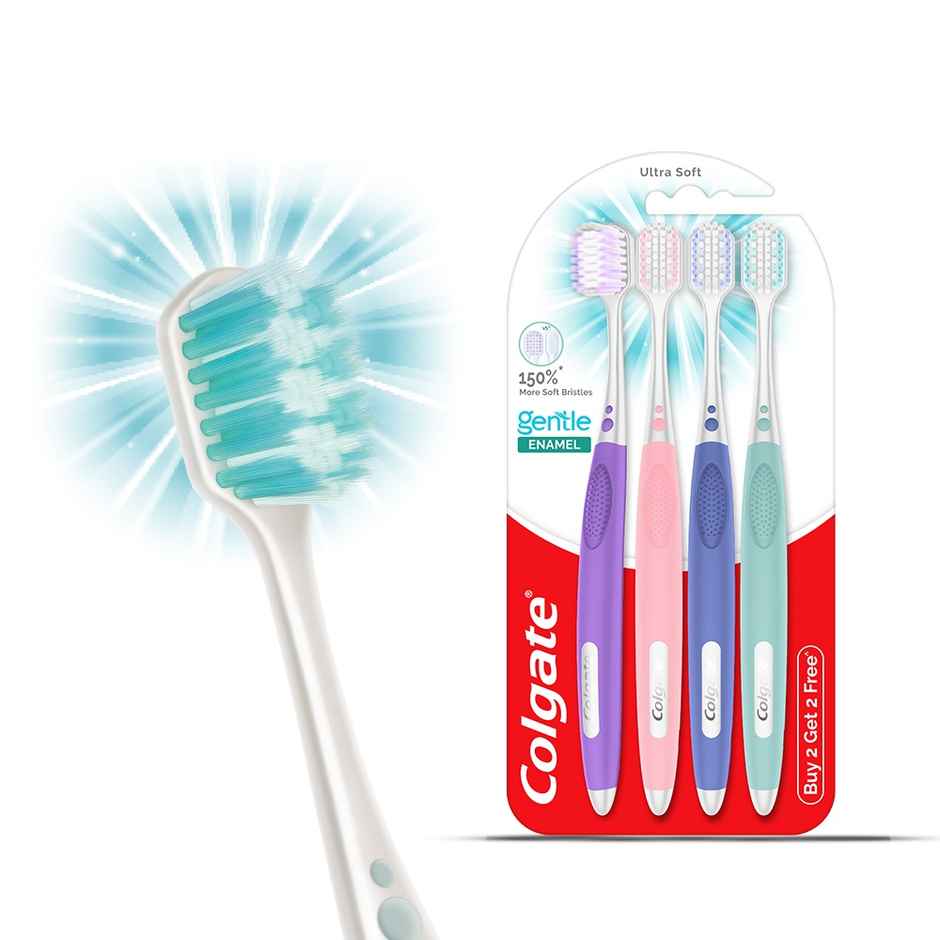 Colgate Gentle Enamel Toothbrush Ultra Soft (4pc) & Colgate Maxfresh Toothpaste, Blue Gel Paste With Menthol For Super Fresh Breath (Peppermint Ice) (150g) Combo