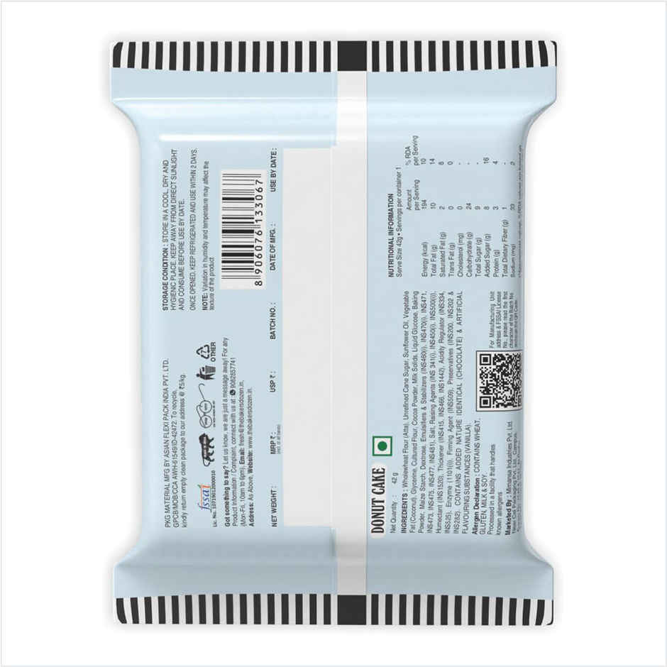 The Baker'S Dozen Zero Maida Donut Cake | Soft & Indulgent (42g) & The Baker'S Dozen Zero Maida Chocolate Brownie | Bakery Delight (55g) & The Baker'S Dozen Choco Chip Muffin | Soft & Chocolatey (45g) Combo
