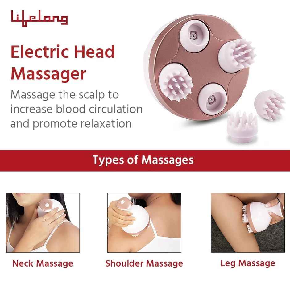 Lifelong LLM225 Rechargeable Head Scalp Full Body Pain Relief Electric Head Kneading Massager Brown