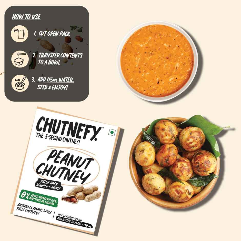 Chutnefy Peanut Chutney - Value Pack | Serves 4-5 People - 0% Additives-Colours-Preservatives