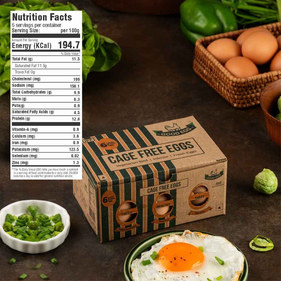 The Good Egg Co. Cage Free Eggs, 6 Pieces - Portein Rich, Veg Feed, Infertile