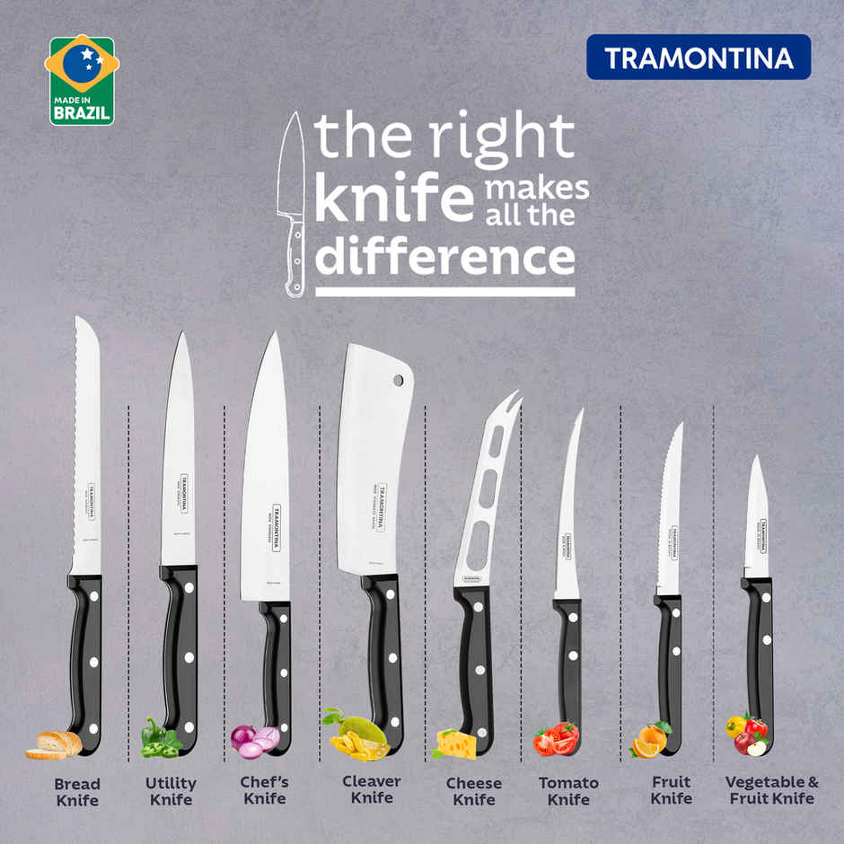 Tramontina Ultracorte Stainless Steel Chef Knife/,15cm/5.9 inch | Black | Straight/Plain Edge | Antimicrobial |Polypropylene Handle |Dishwasher Safe | 5 Year Warranty | Made in Brazil