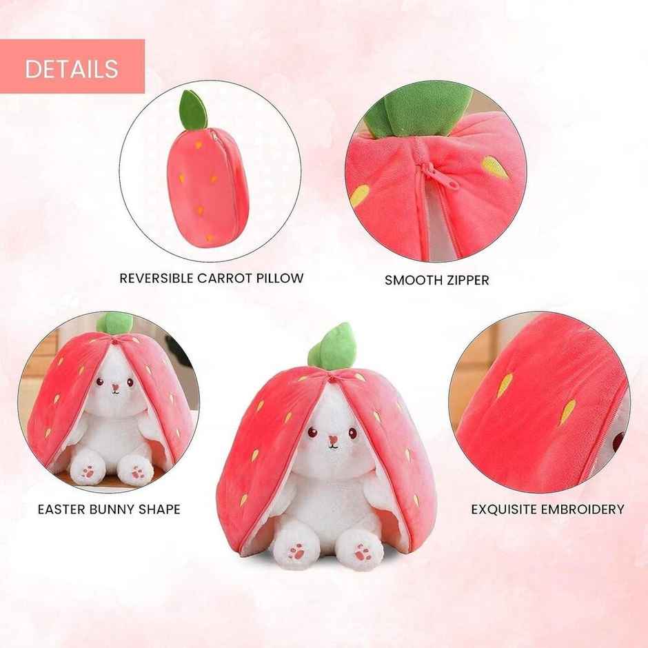 Dearjoy Rabbit In Strawberry Soft Toy Pink & White 28 cm