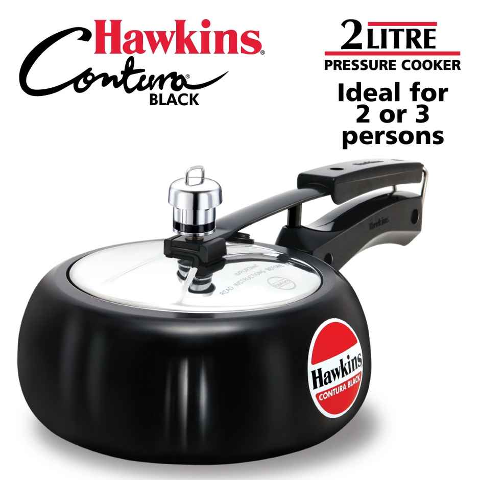 Hawkins 2 Litre Contura Black Pressure Cooker Hard Anodised Inner Lid Cooker Small - Black