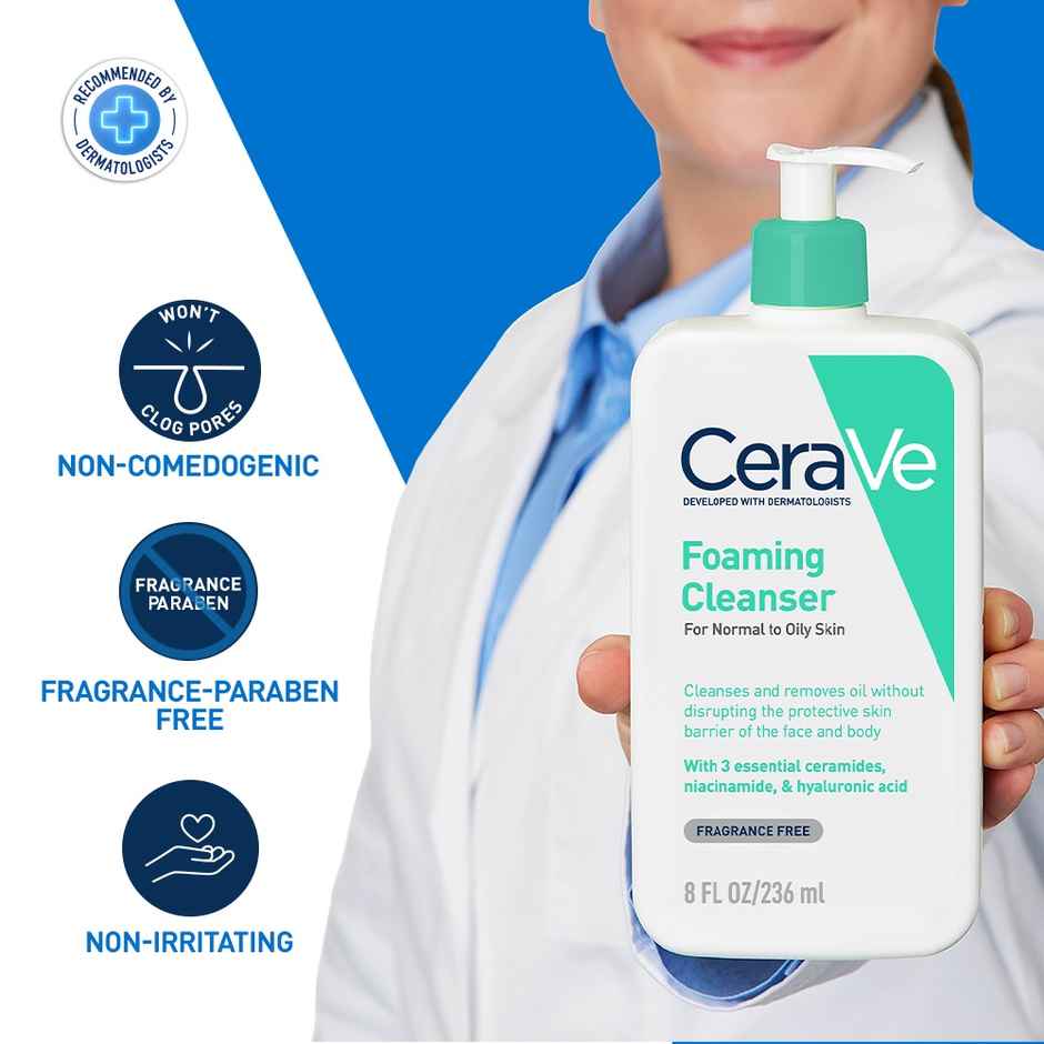 CeraVe Foaming Cleanser Face Wash For Oily Skin With Hyaluronic Acid, Ceramides & Niacinamide