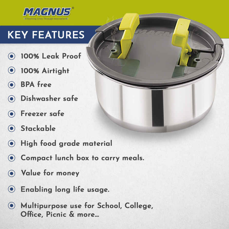 Magnus Olive 4 Lunchbox With Leak-Proof Steel Containers for School with Insulated Bag | 1730 ml