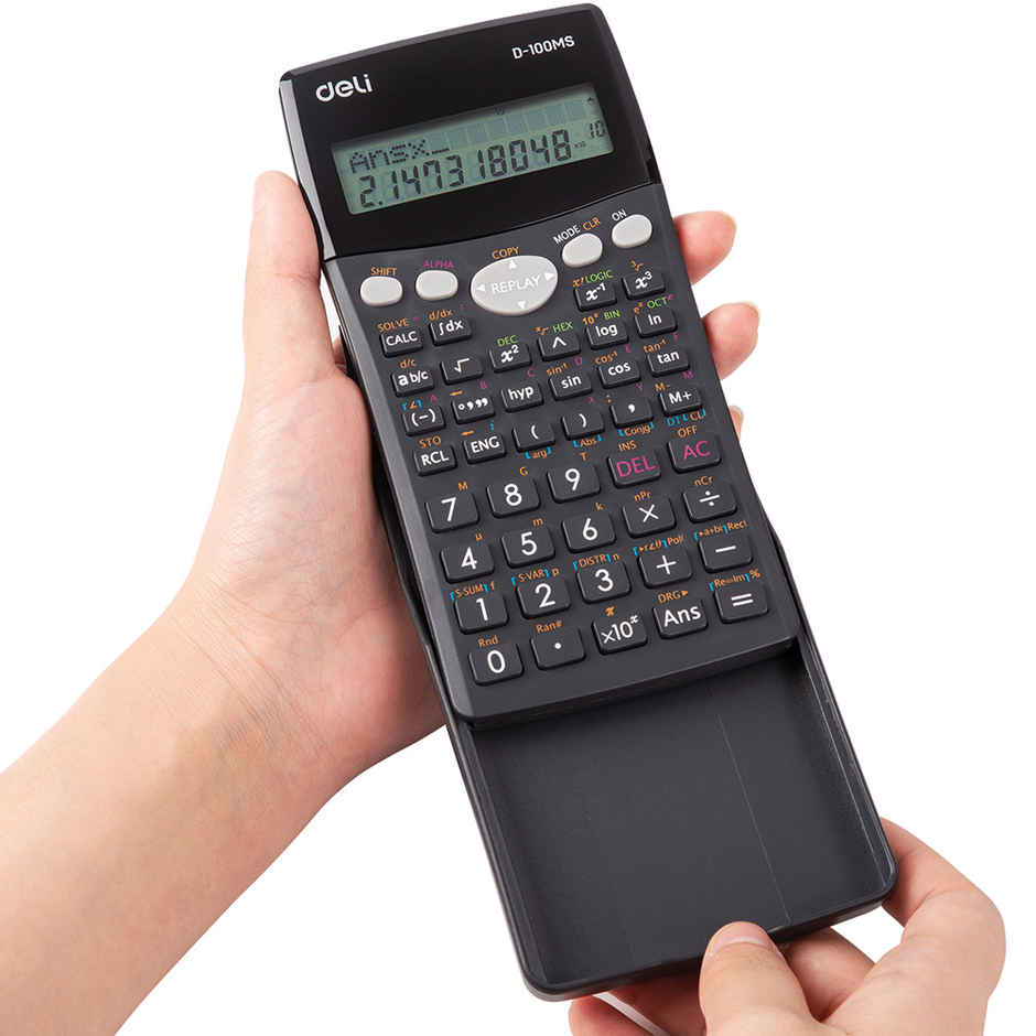 Deli ED-100MS -12 Digit Calculator, Dual Power, Scientific Calculator, Grey