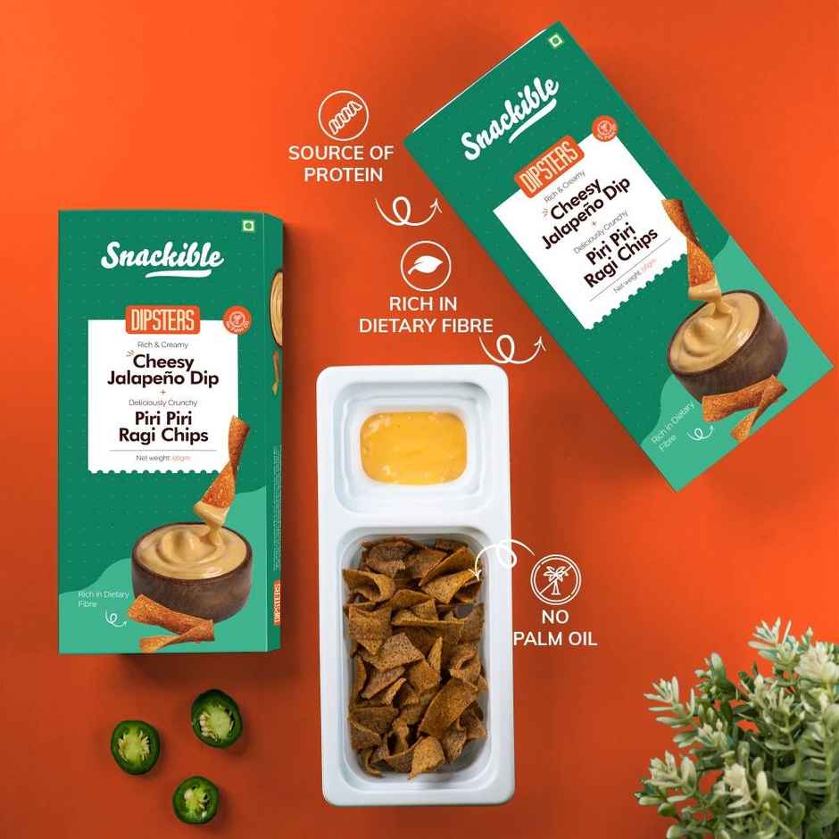 Snackible Piri Piri Ragi Chips | with Cheesy Jalapeno Dip | High Fibre