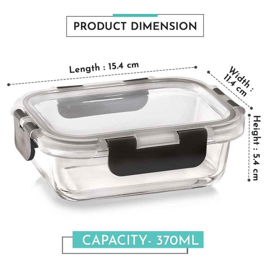 Magnus Glock 370 ml Rectangle Grey Borosilicate Glass Container With Detachable Lock