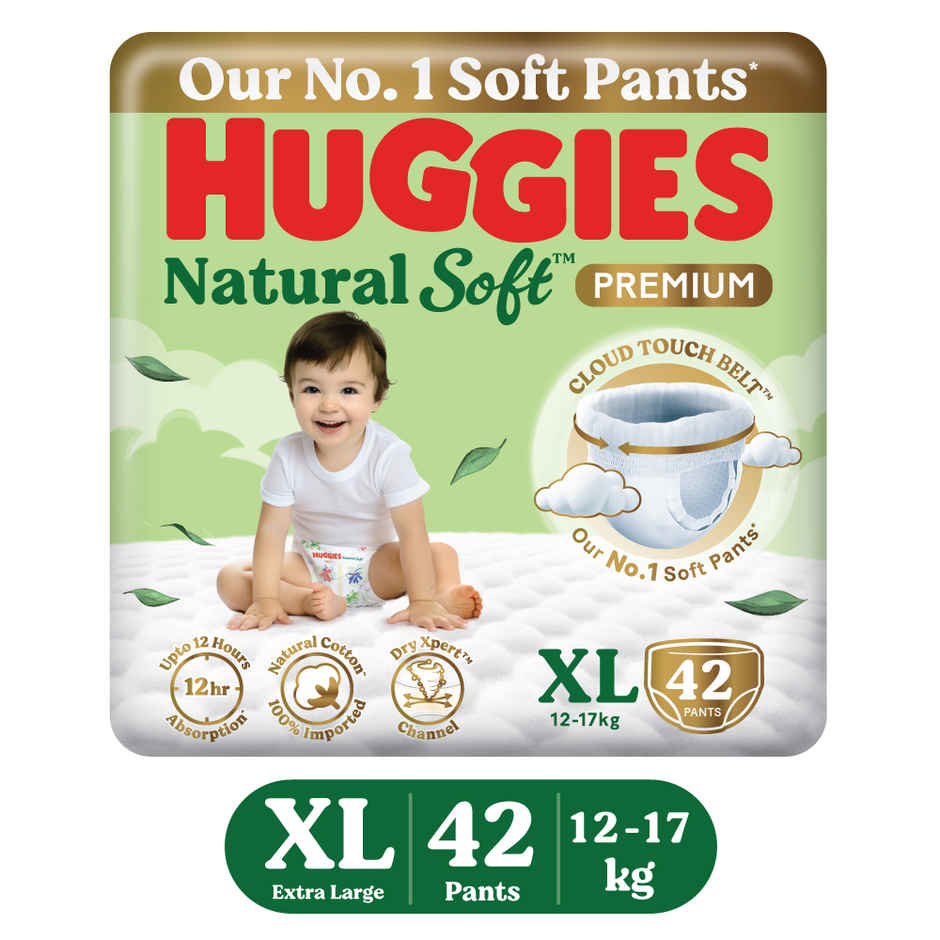 Huggies Natural Soft Premium Baby Diapers | Pant Style | XL | 42 pcs