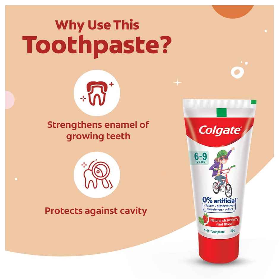 Colgate Toothpaste For Kids (6-9 Years) Natural Strawberry Mint Flavour 0% Artificial Tube
