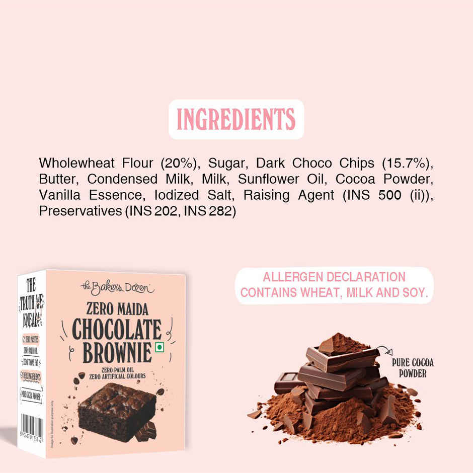 The Baker's Dozen Zero Maida Chocolate Brownie | Veg Brownie cake | Dessert | Made with Cocoa Powder