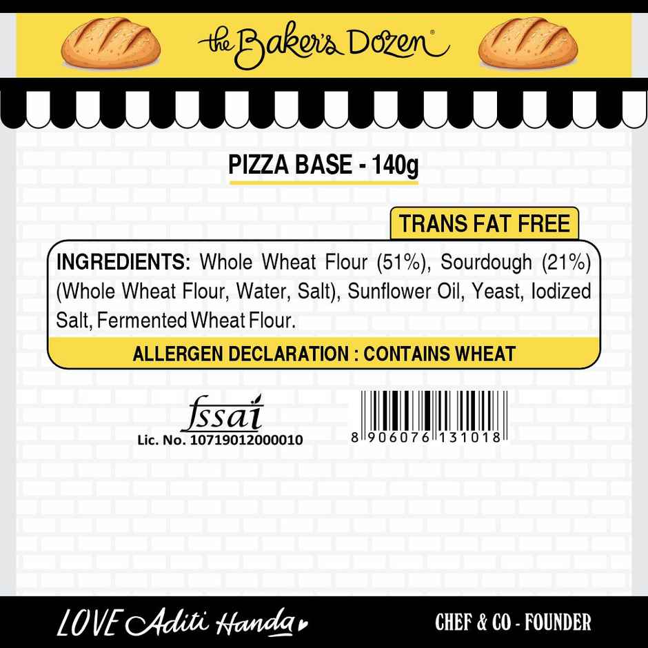 The Baker's Dozen Zero Maida Pizza Base | Made with Gut Friendly Sourdough Bread | Wholewheat