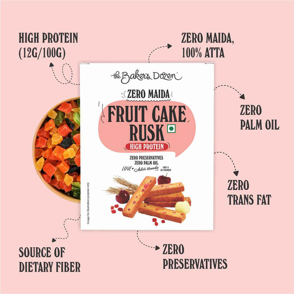 The Baker's Dozen Zero Maida Fruit Cake Rusk - High Protein