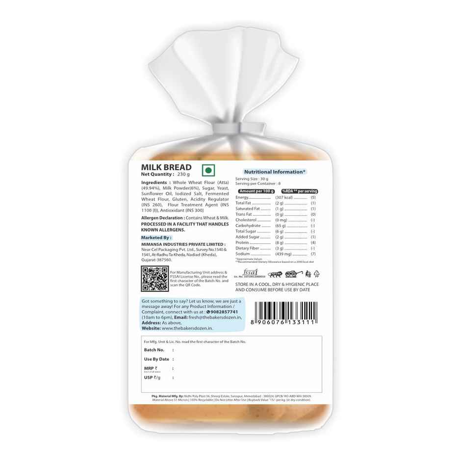 The Baker'S Dozen 100% Whole Wheat Bread - No Palm Oil No Preservative (450g) & The Baker'S Dozen Zero Maida Milk Bread (180g) Combo
