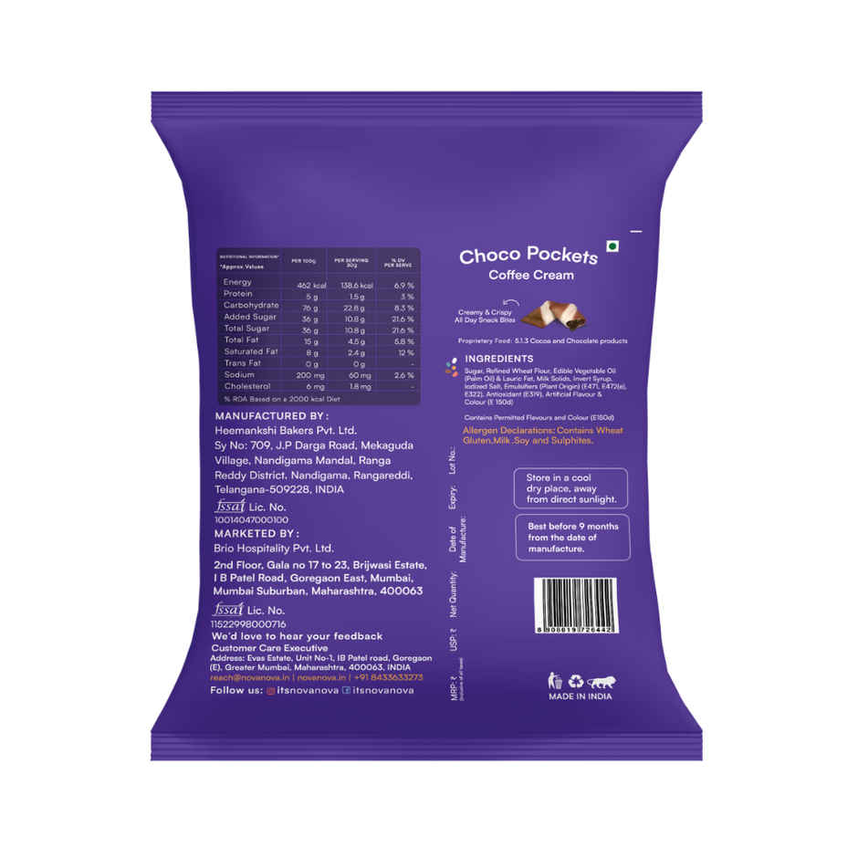 Nova Nova Choco Pockets Coffee Cream Filled Wafer Bites