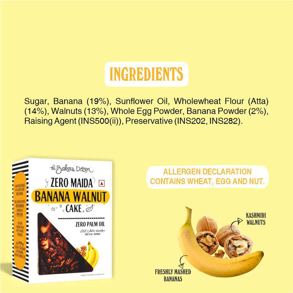 The Baker'S Dozen Wholewheat Banana Walnut Cake (150g) & The Baker'S Dozen Nankhatai Premium Butter Flavoured Pure Ghee Biscuits Cookies | Palm Oil-Free (105g) Combo