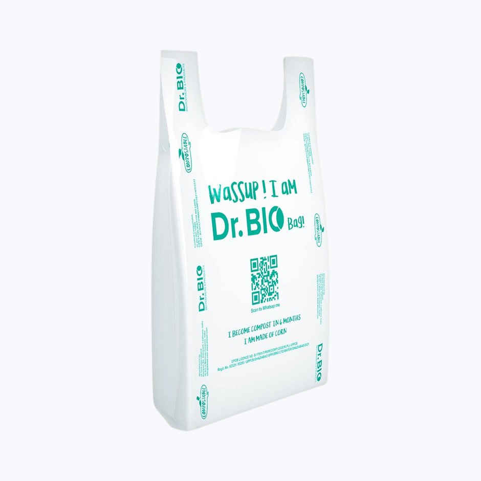 Dr. Bio Carry Bags Medium | 25 pcs | 13x16 inch | White | Eco-Friendly | Compostable | Biodegradable