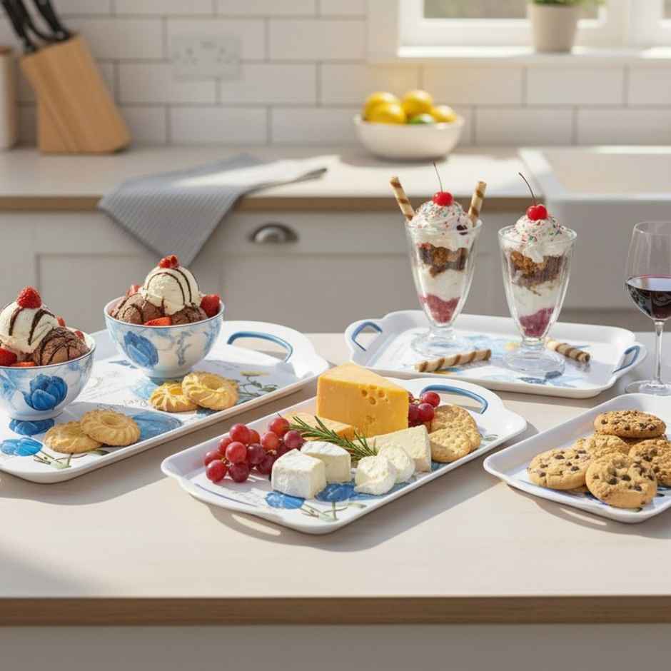 ReeQ 3-Piece Floral Printed Serving Tray Set | Multipurpose Plastic Trays with Handles