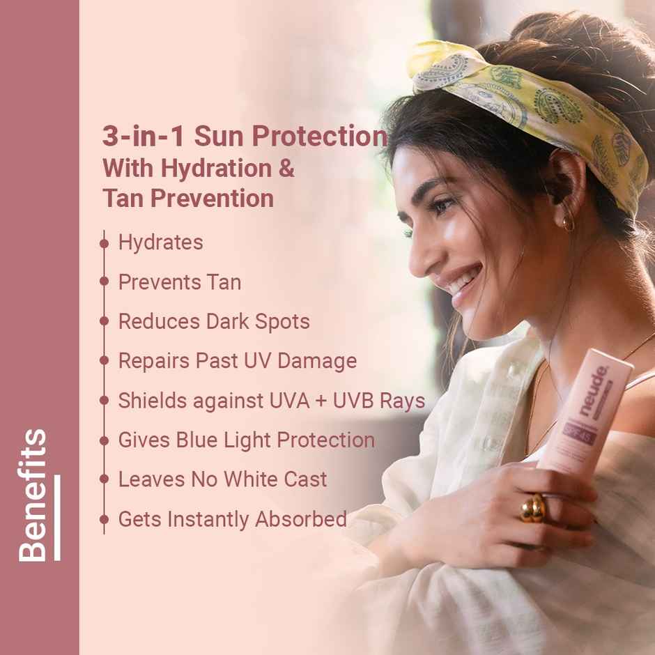 Neude SPF 45 PA+++ Moisturizing Mineral 3-In-1 Sunscreen | Tan Prevention, No White Cast 50 Ml